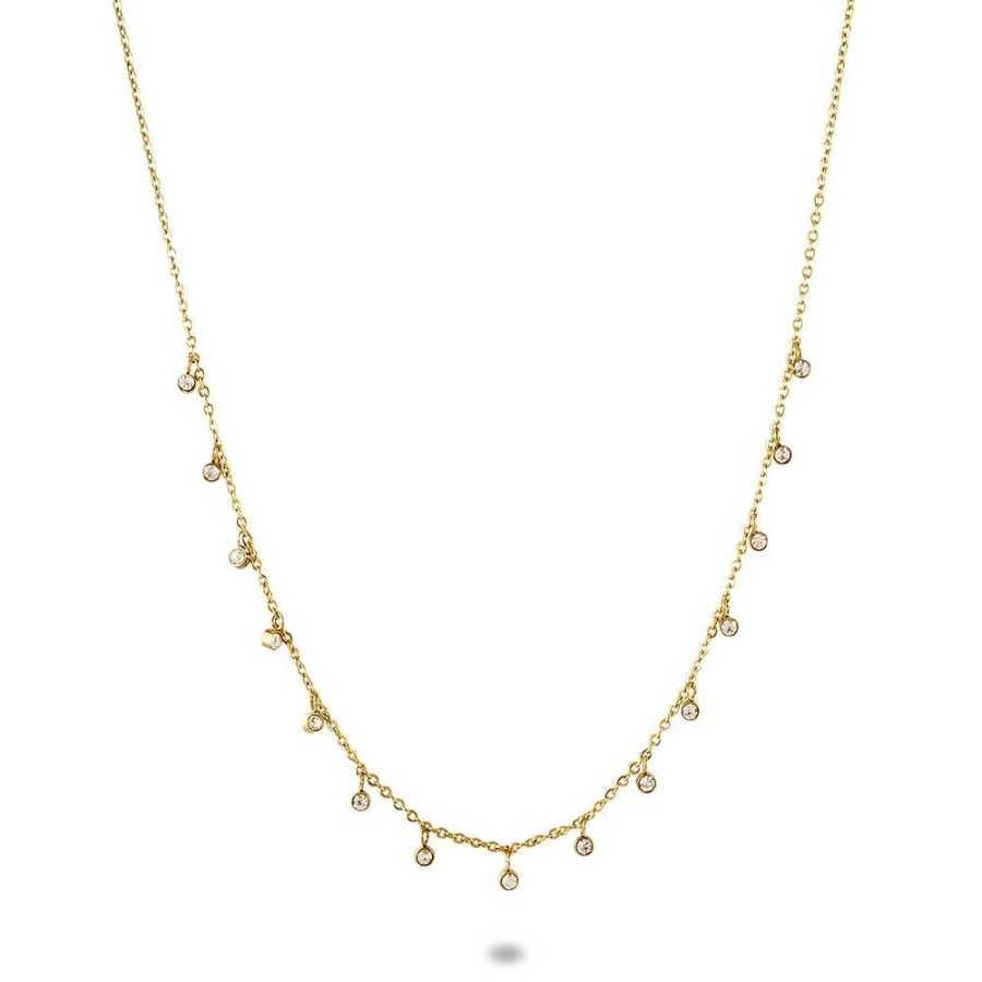 Women Twice As Nice | Gold Coloured Stainless Steel Necklace, Dangling Crystals