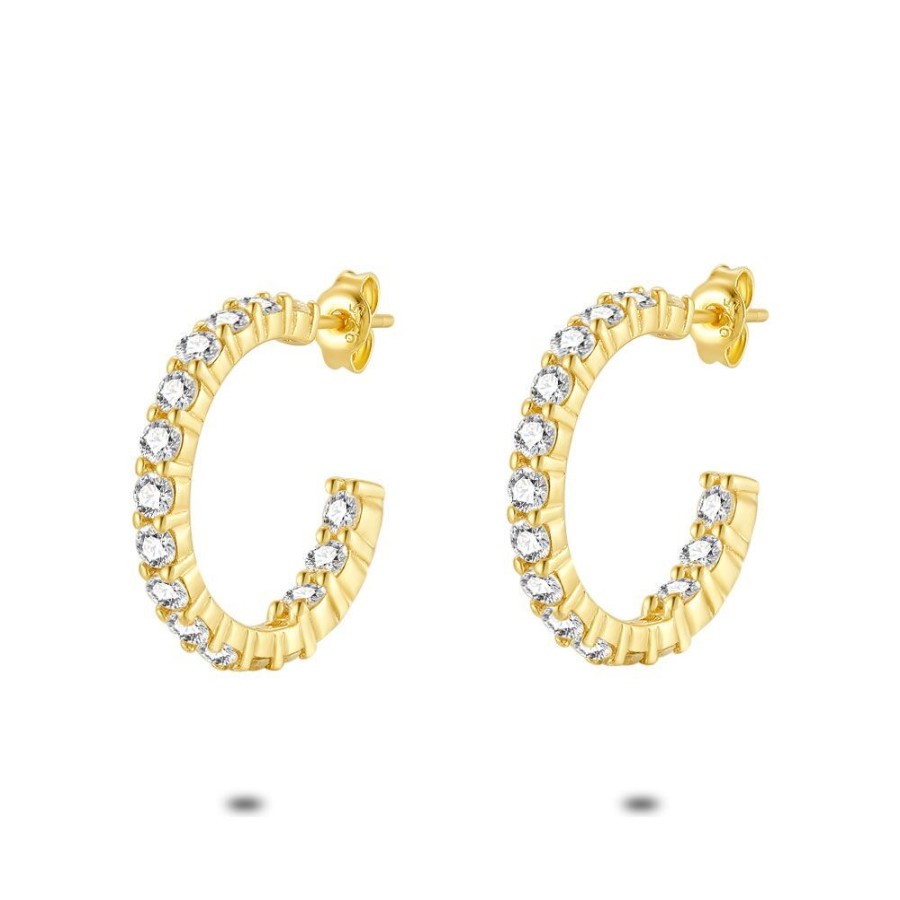 Women Twice As Nice | Silver Earrings, Open Hoops, Zirconia, 2 Cm