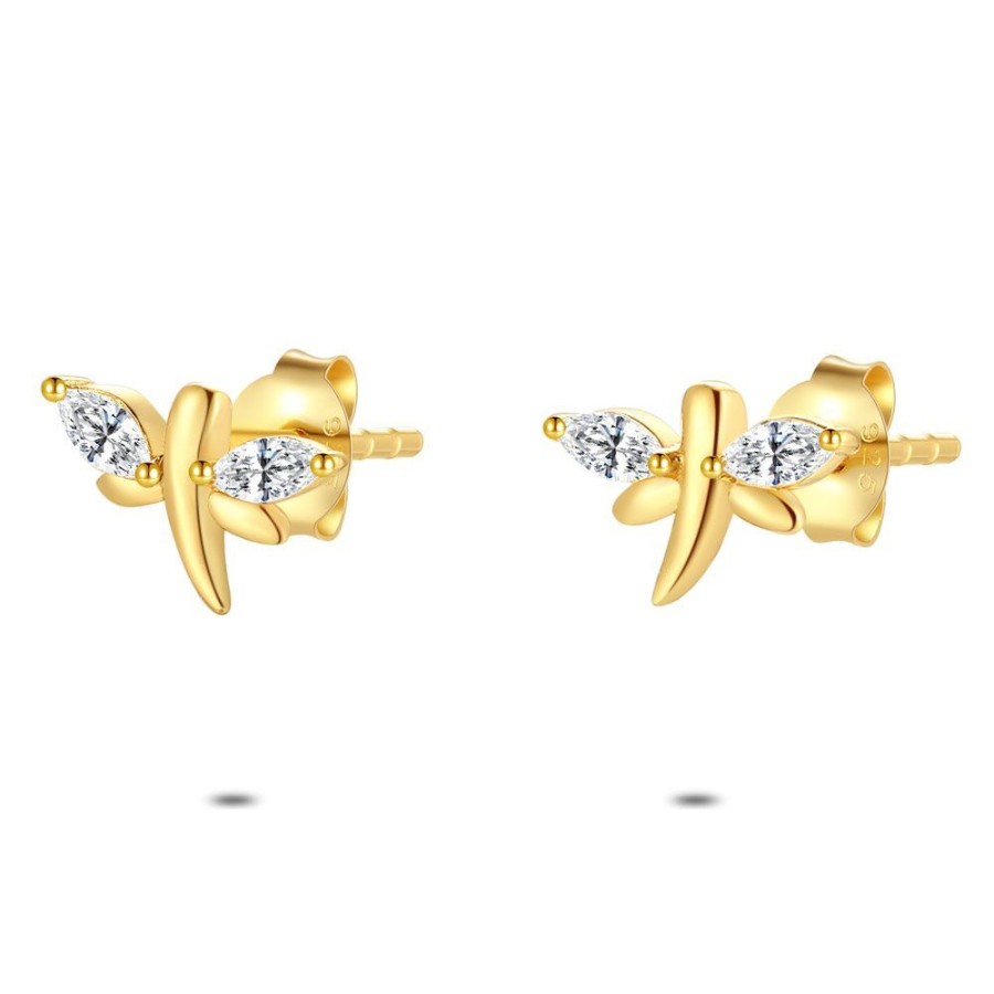 Women Twice As Nice | Earrings In 18Ct Plaque Gold, Dragonfly, 10 Mm