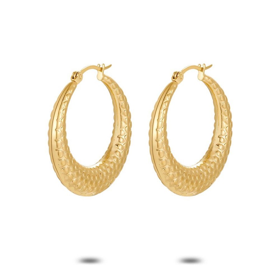 Women Twice As Nice | Gold Coloured Stainless Steel Earrings, Hoop, Dots Finishing