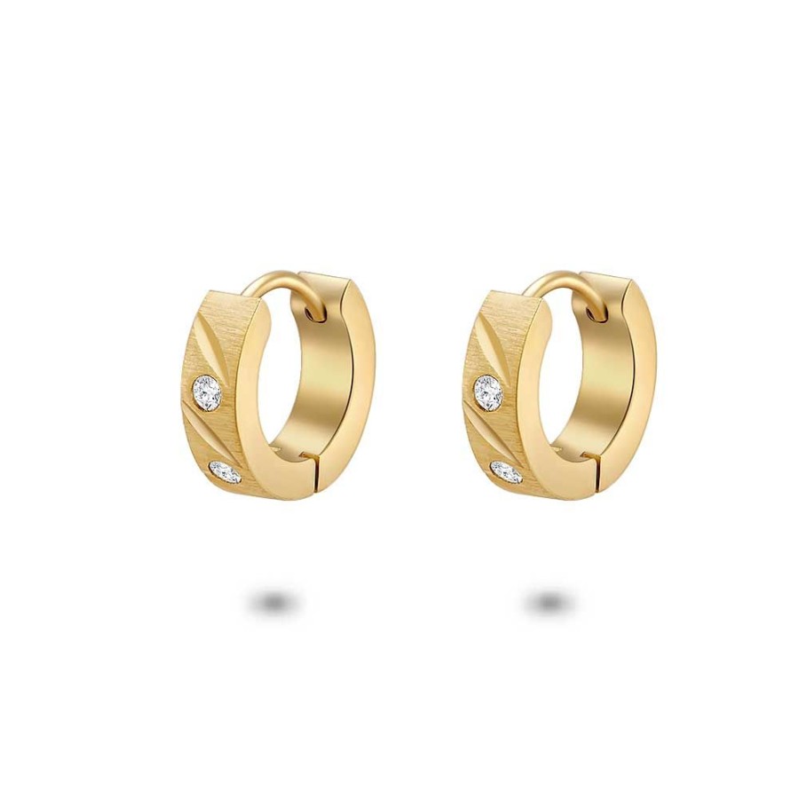 Women Twice As Nice | Gold Coloured Stainless Steel Earrings, Hoop Earrings, Mat, 2 Crystals