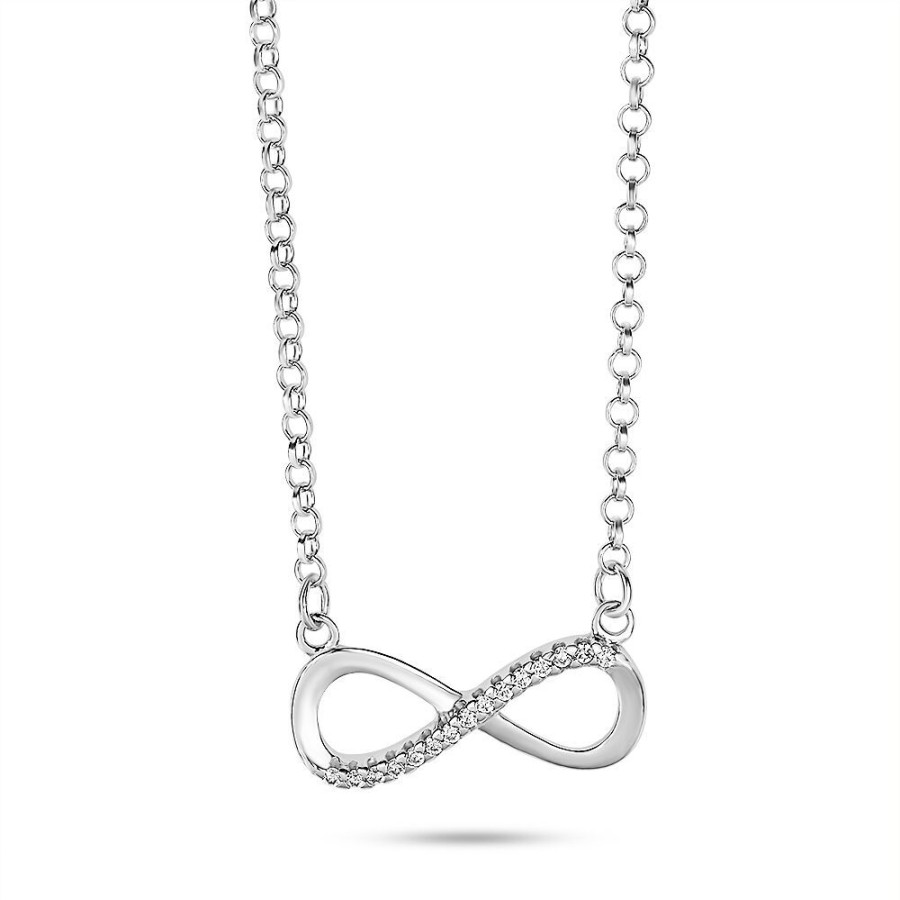 Women Twice As Nice | Silver Necklace, Infinity Motif, Half With Crystals