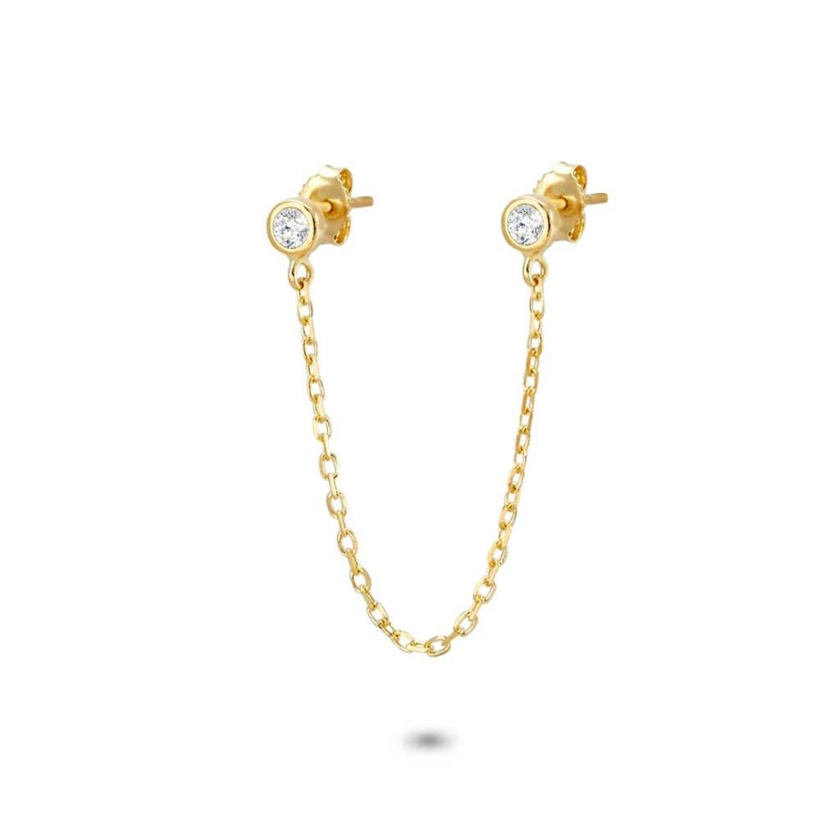 Women Twice As Nice | 18Ct Gold Plated Silver Earring, 2 Zirconia On Chain