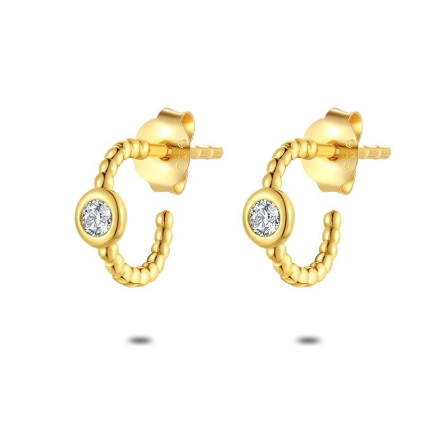 Women Twice As Nice | 18Ct Gold Plated Silver Earrings, Open Hoop, Dots, Zirconia