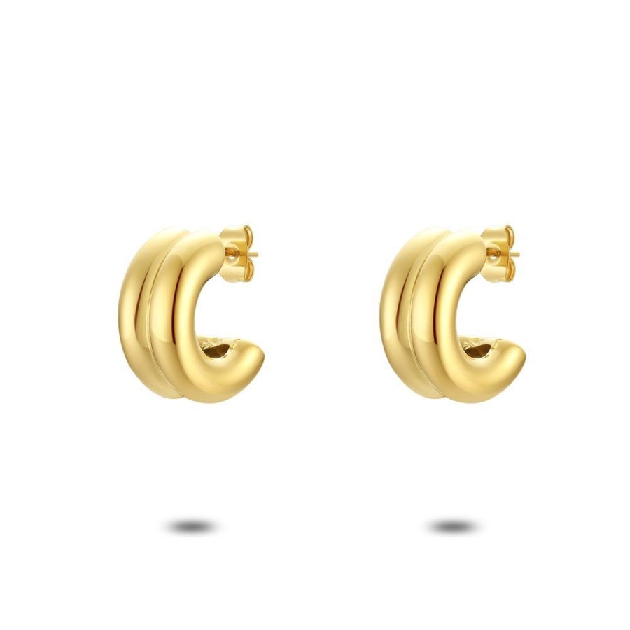 Women Twice As Nice | Earrings In Gold-Tone Stainless Steel, Double Open Hoop Earring