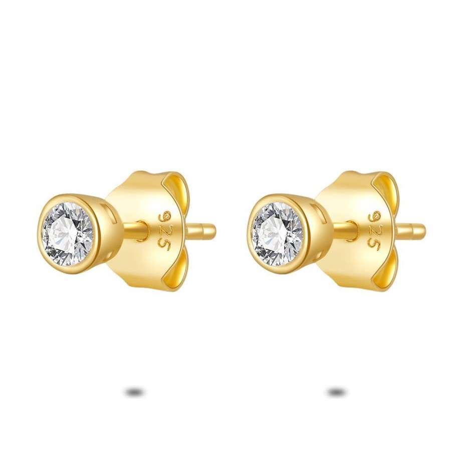 Women Twice As Nice | 18Ct Gold Plated Silver Earrings, Zirconia, 3 Mm