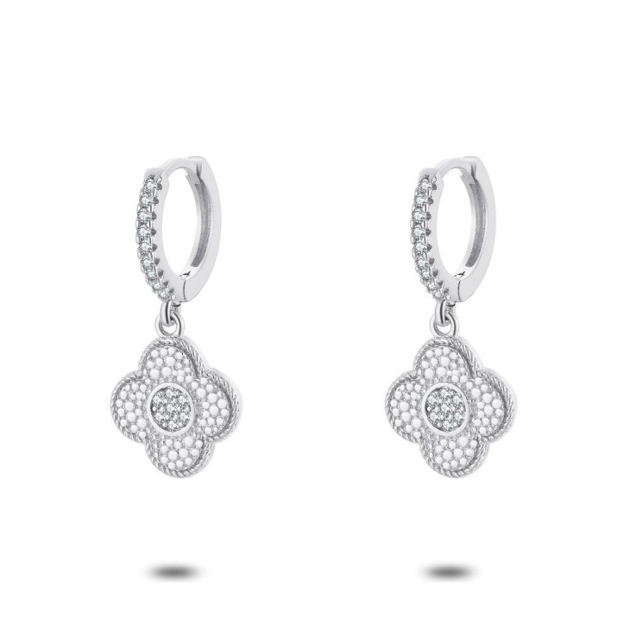 Women Twice As Nice | Silver Earrings, Hoop, Flower, Zirconia