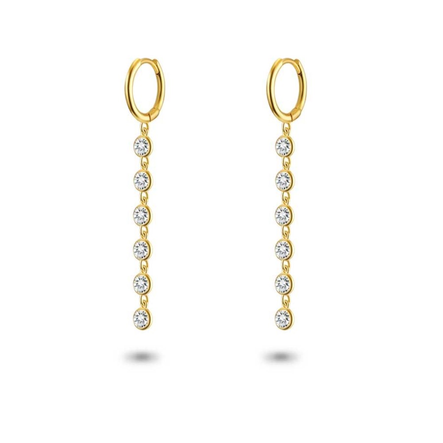 Women Twice As Nice | 18Ct Gold Plated Silver Earrings, Hoop, 6 Dangling Zirconia