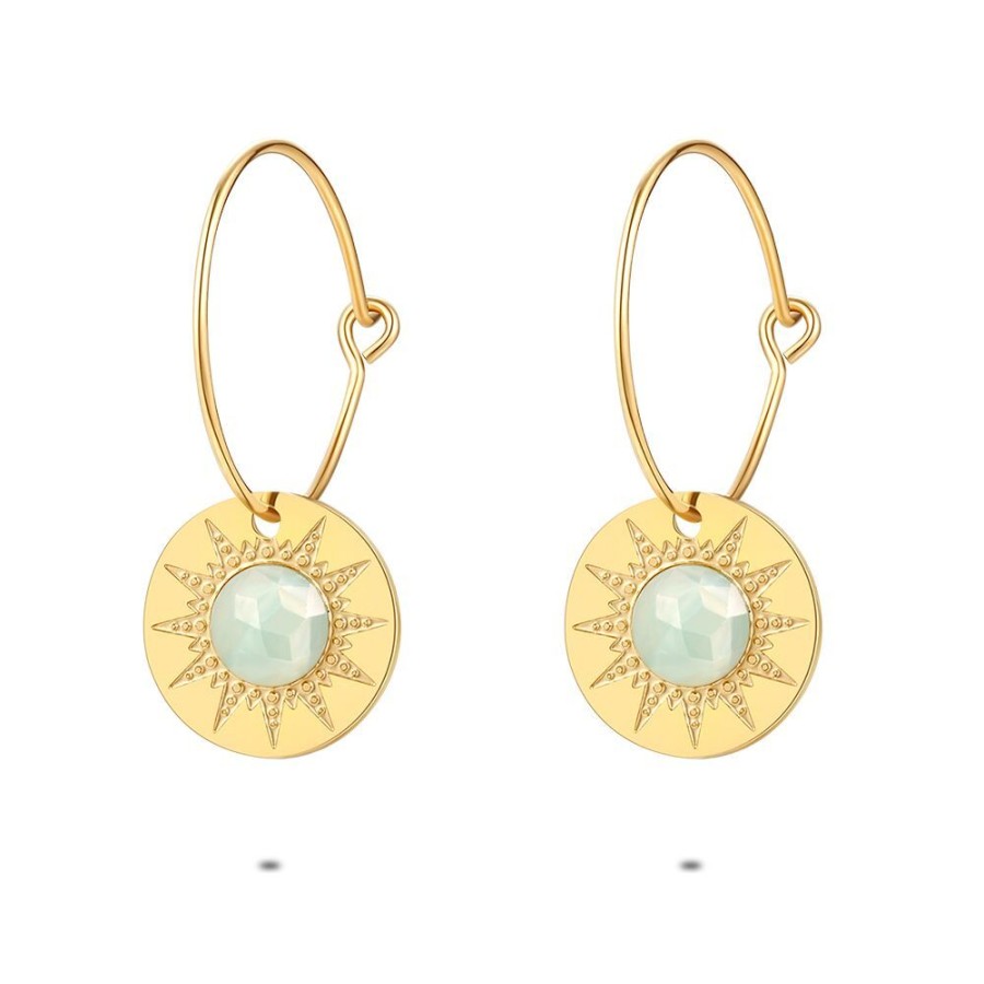 Women Twice As Nice | Gold Coloured Stainless Steel Earrings, Hoops, Sun Motif And Amazonite Natural Stone