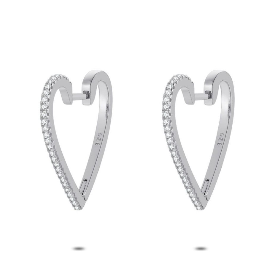 Women Twice As Nice | Silver Earrings, Open Heart, Zirkonia