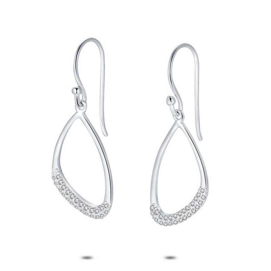 Women Twice As Nice | Silver Earrings, Open Triangle, Zirconia, 32 Mm