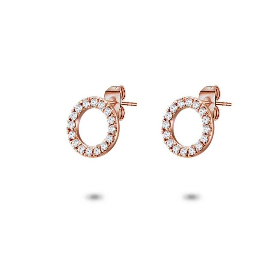 Women Twice As Nice | Rose Silver Earrings, Circle With Zirconia