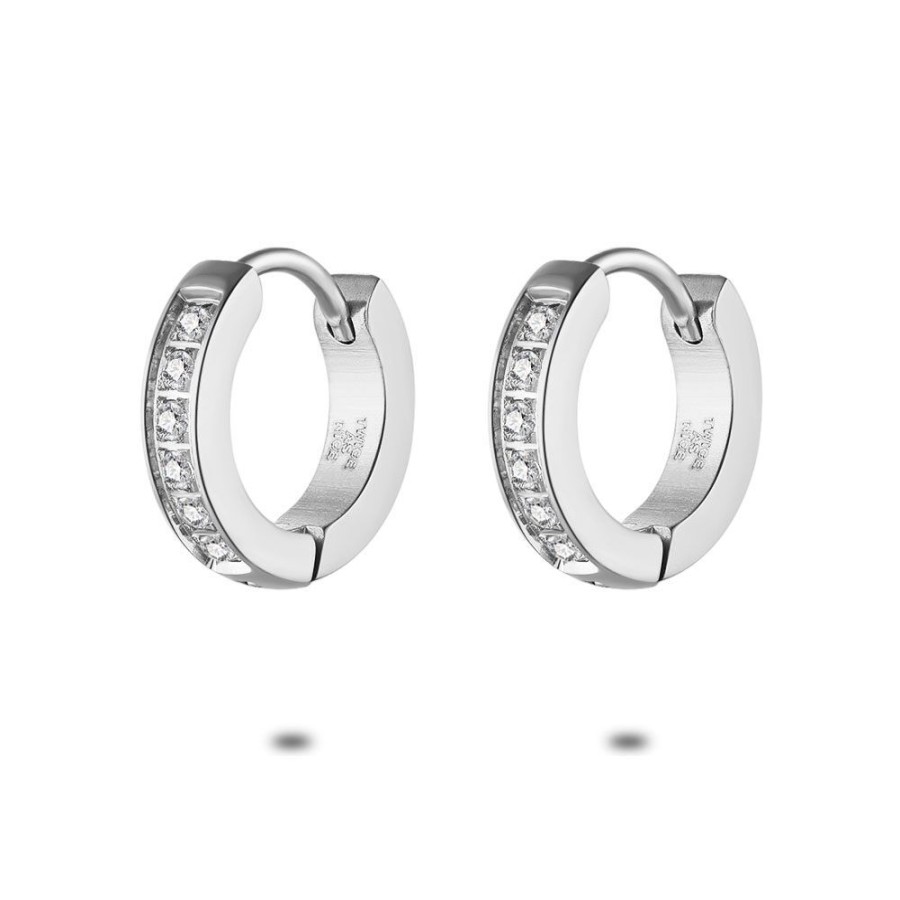 Women Twice As Nice | Stainless Steel Earrings, Hoop Earrings, 13 Mm, White Crystals