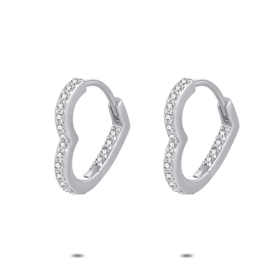 Women Twice As Nice | Silver Earrings, Open Heart, Zirconia On The Inside And Outside