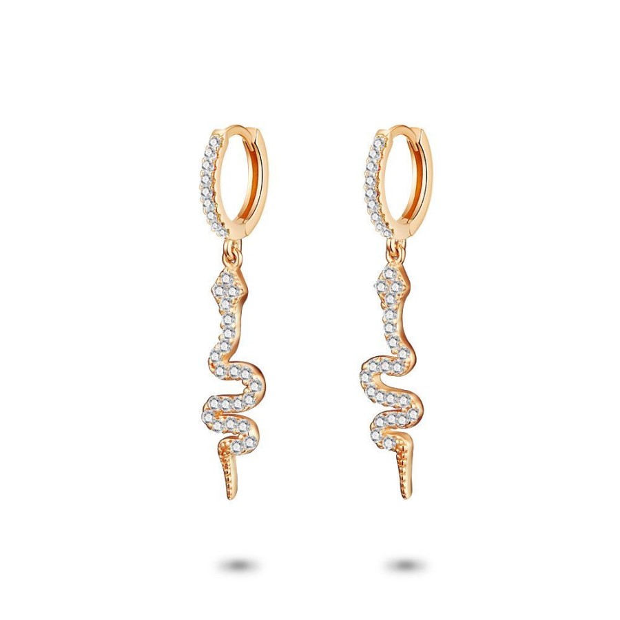 Women Twice As Nice | Rose Silver Earrings, Hoop Earrings, Snake, White Zirconia