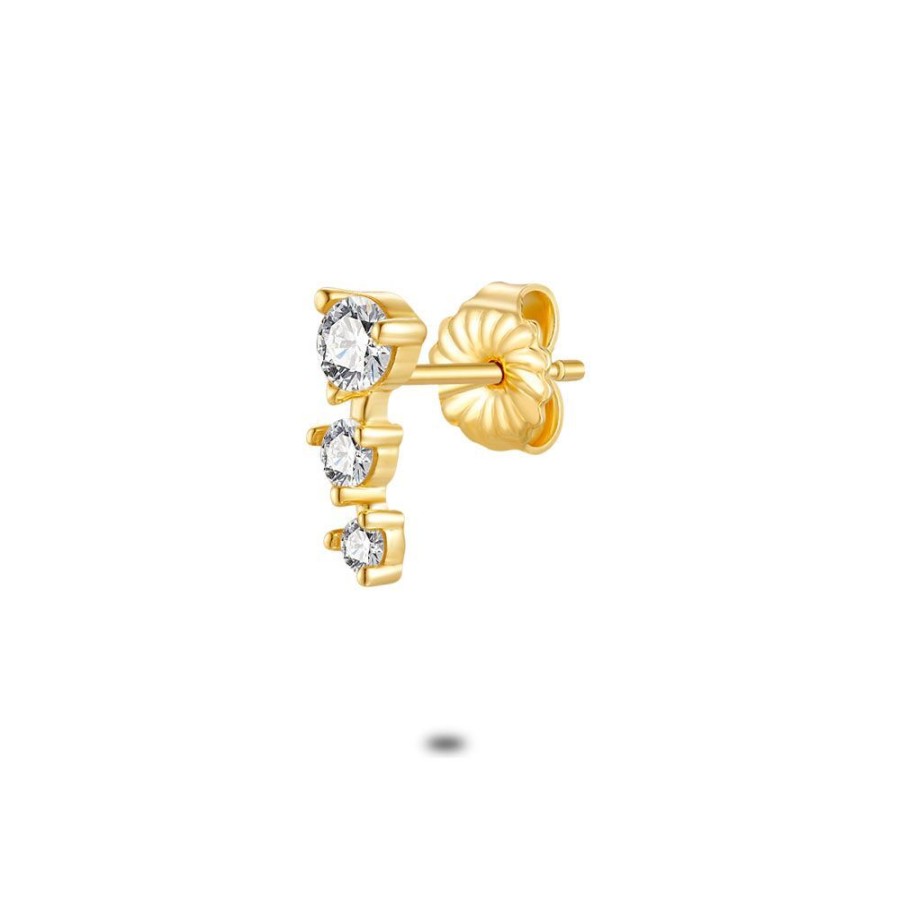 Women Twice As Nice | Earring Per Piece In 18Ct Gold Plated Silver, 3 Different Zirconia