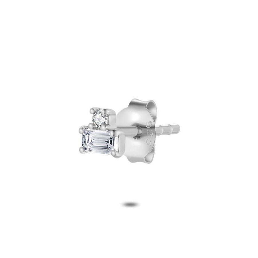 Women Twice As Nice | Silver Earring Per Piece, Emerald-Cut And Round Zirconia