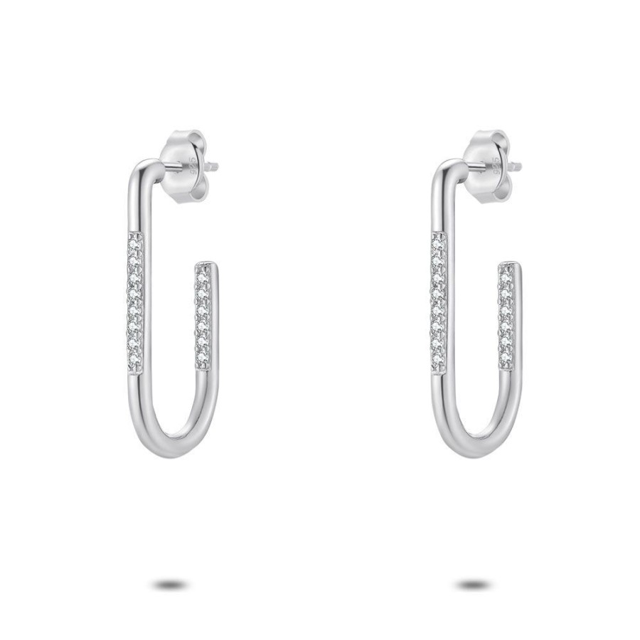 Women Twice As Nice | Silver Earrings, Open Hoop With Zirconia Outside And Inside