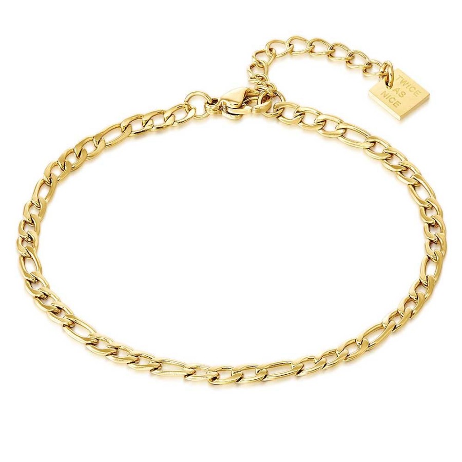 Women Twice As Nice | Gold Coloured Stainless Steel Bracelet, Figaro Chain 3 Mm