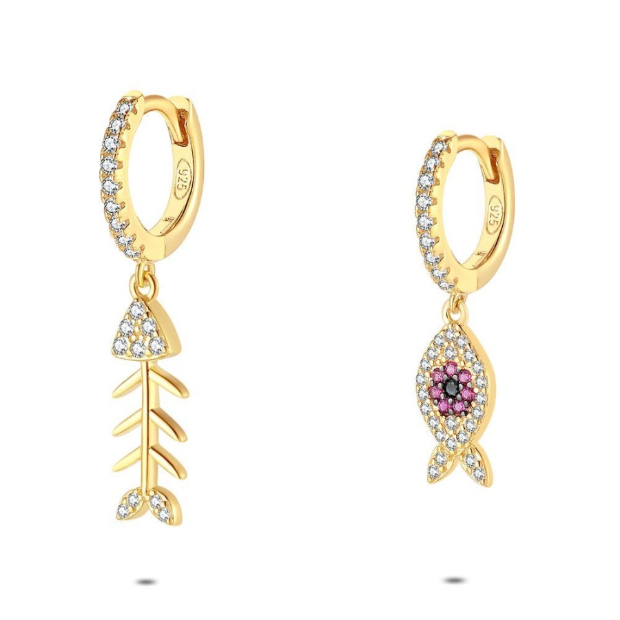 Women Twice As Nice | 18Ct Gold Plated Silver Earrings, Fish And Bones