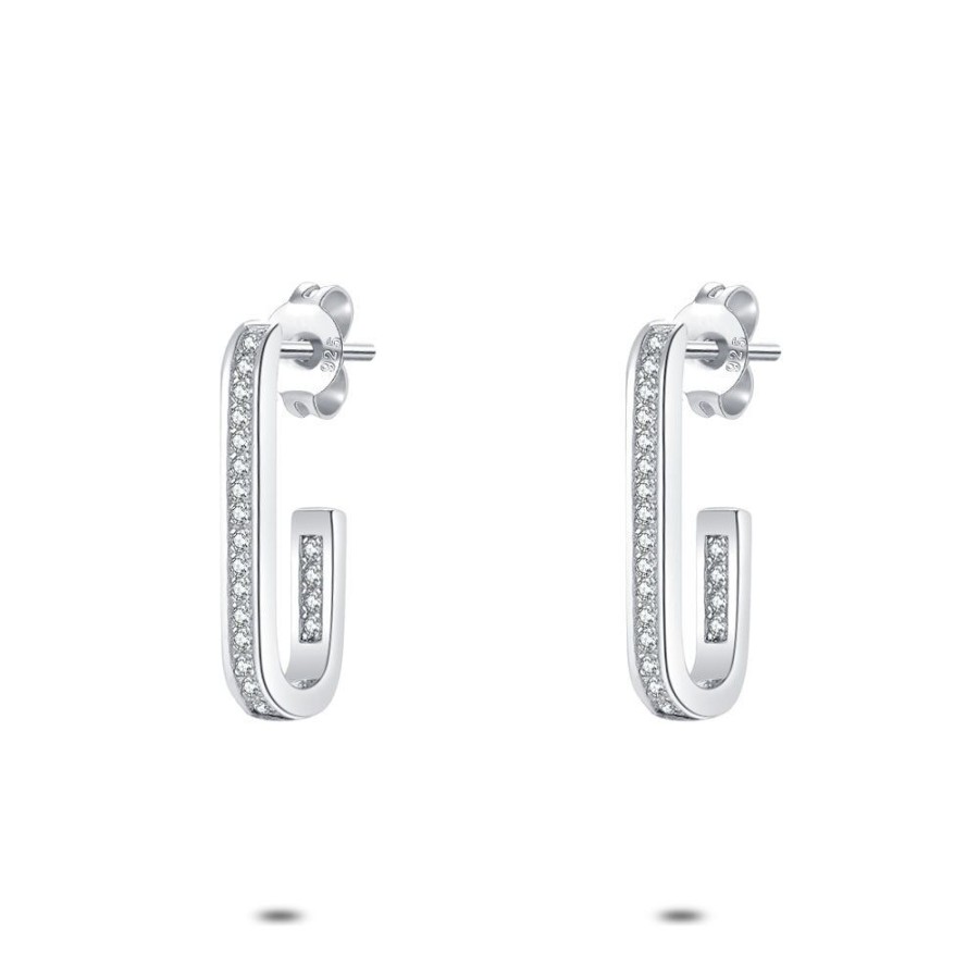 Women Twice As Nice | Earrings In Silver, Open Oval, 1 Row Of Zirconia