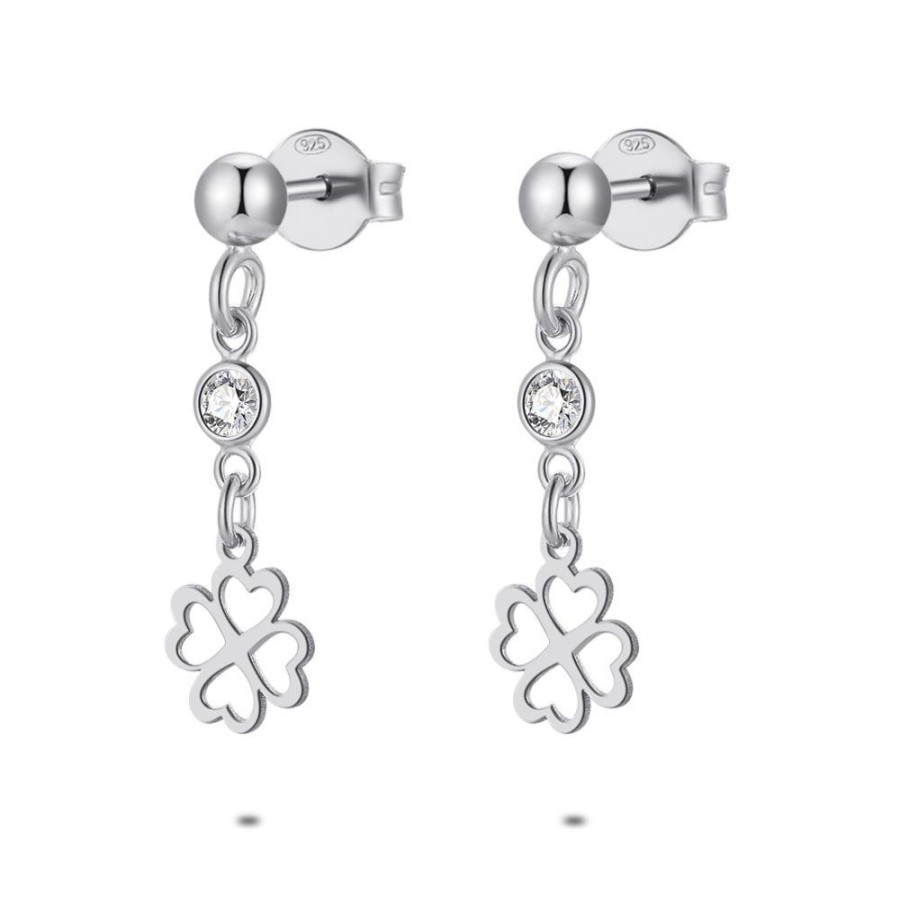 Women Twice As Nice | Silver Earrings, Dangling Clover, 1 Zirconia