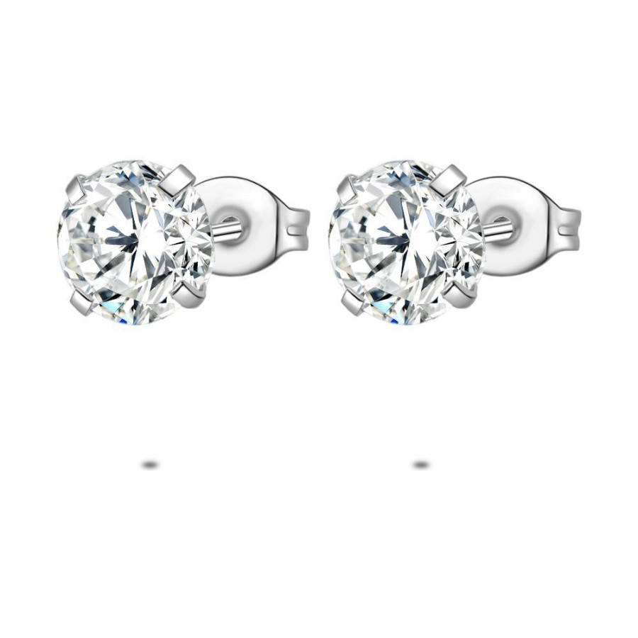 Women Twice As Nice | Stainless Steel Earrings, 1 Zirconia Of 8 Mm