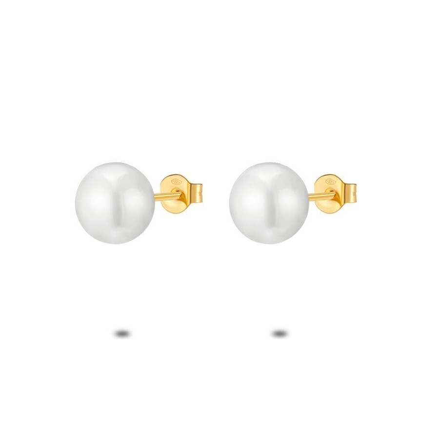 Women Twice As Nice | 18Ct Gold Plated Silver Earrings, Pearl 10 Mm