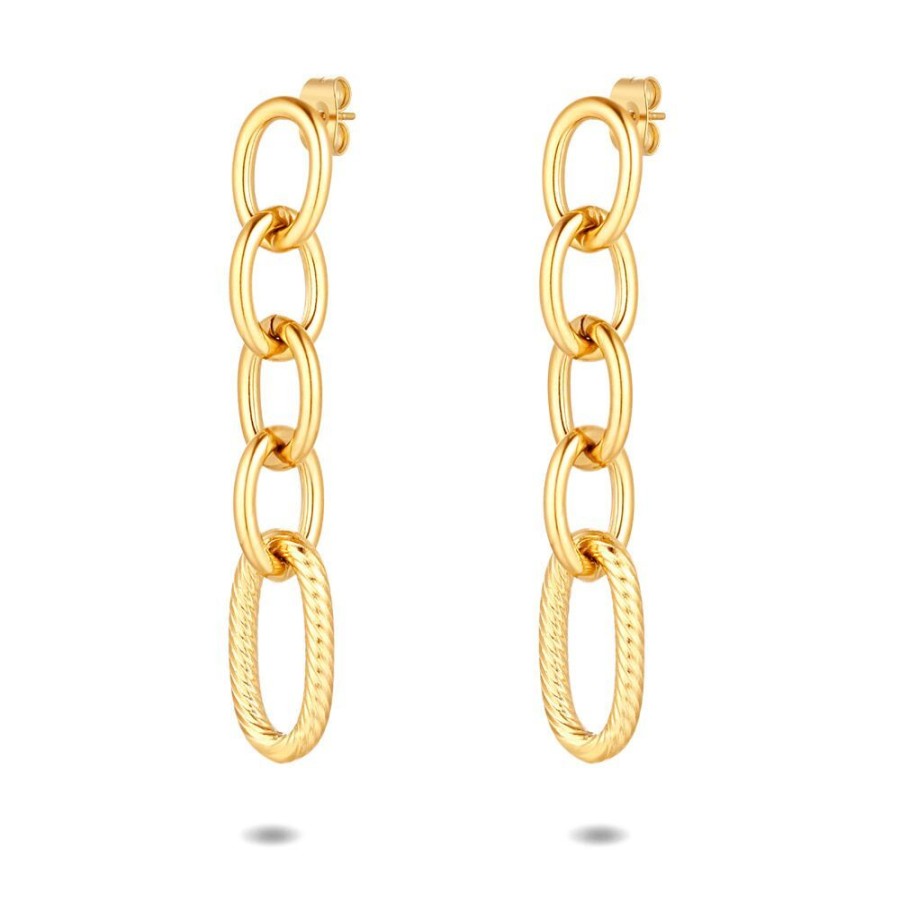 Women Twice As Nice | Gold Coloured Stainless Steel Earrings, 4 Oval Links