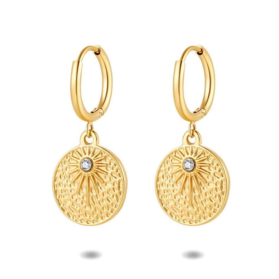 Women Twice As Nice | Gold Coloured Stainless Steel Earrings, Hoops, Round Pendant With Crystal