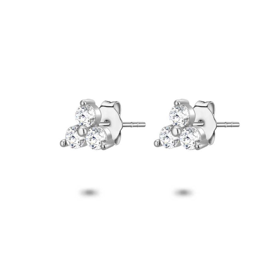 Women Twice As Nice | Silver Earrings, Trio Stud With White Zirconia