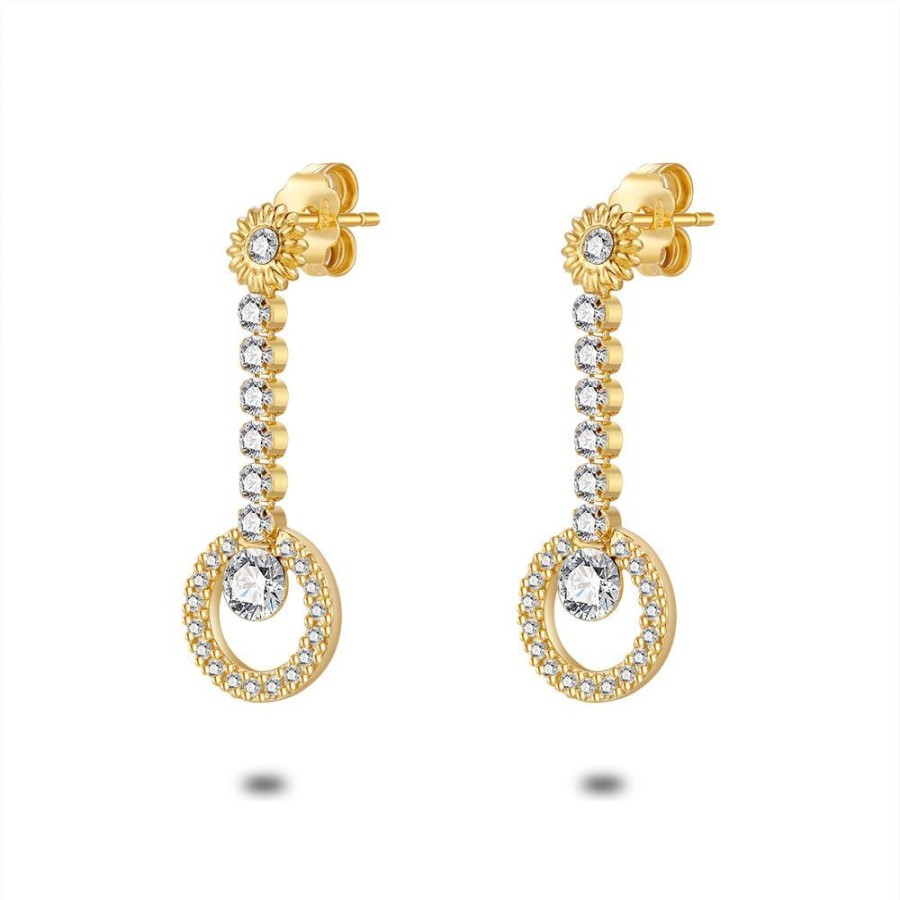 Women Twice As Nice | 18Ct Gold Plated Silver Earrings, Circle With Zirconia