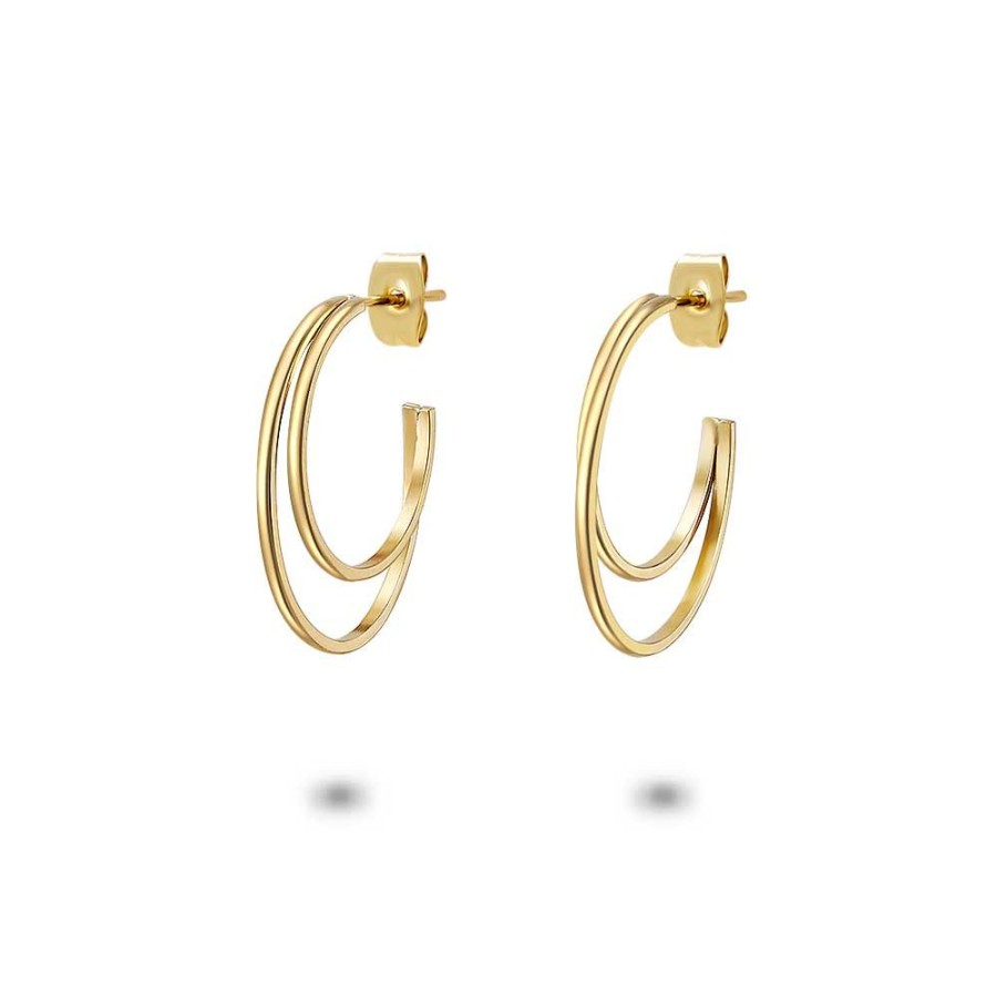 Women Twice As Nice | Gold Coloured Stainless Steel Earrings, Double Hoop