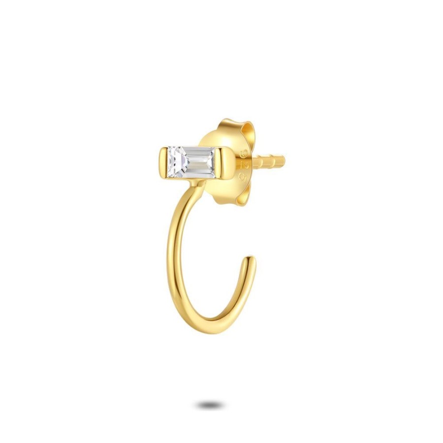 Women Twice As Nice | Earring Per Piece In 18Ct Gold Plated Silver, Emerald-Cut Zirconia, Half Hoop