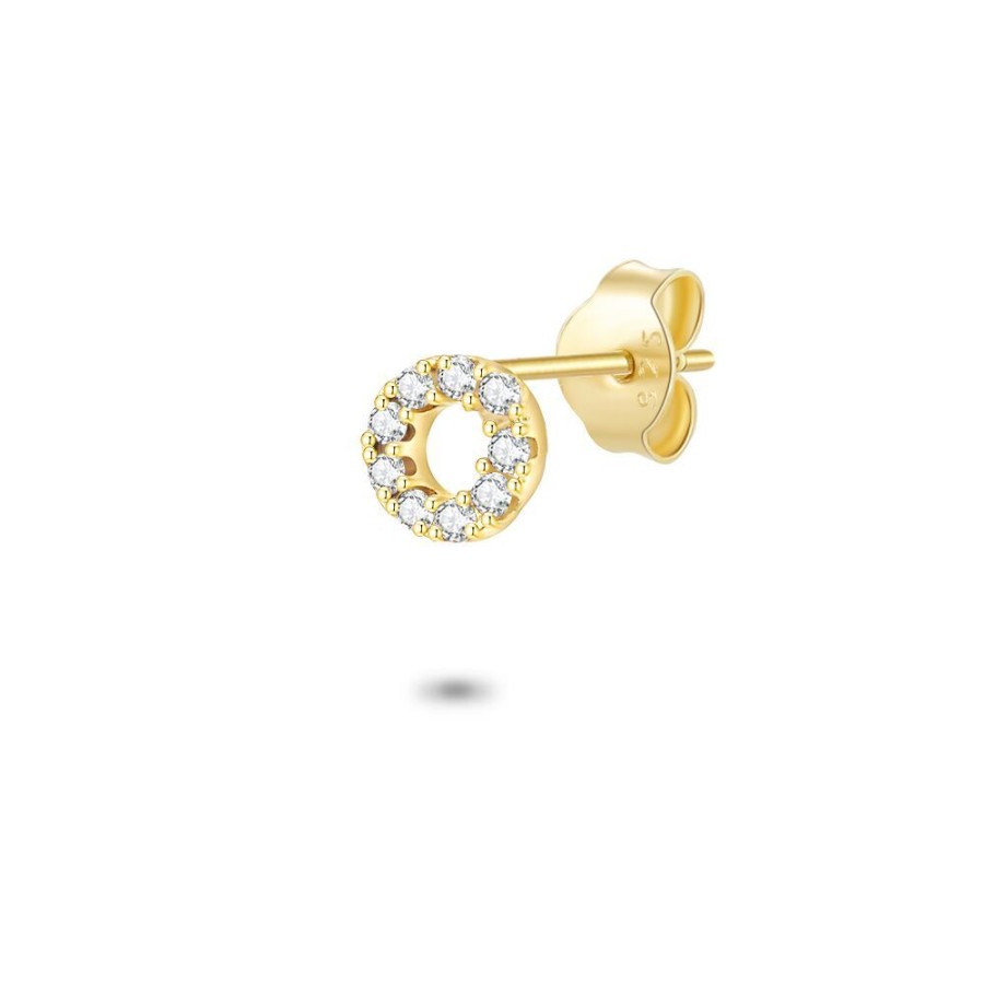 Women Twice As Nice | Earring Per Piece In 18Ct Gold Plated Silver, 4 Mm Circle, White Zirconia