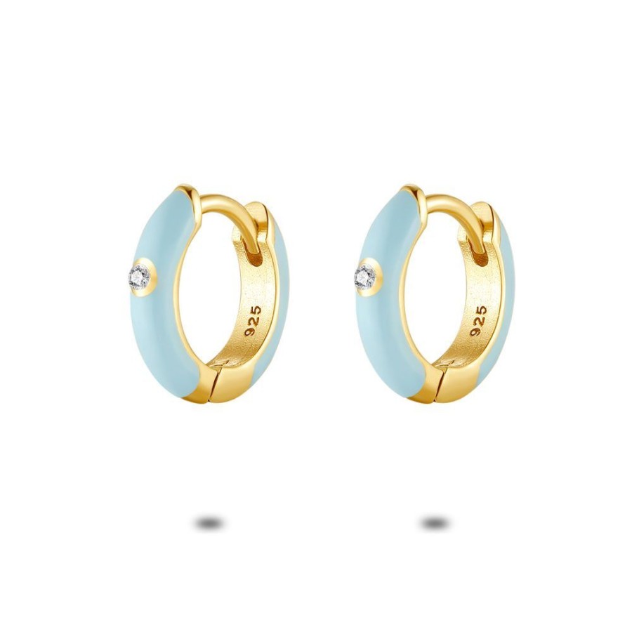 Women Twice As Nice | 18Ct Gold Plated Silver Earrings, Hoop Earrings, Blue Enamel, Zirconium