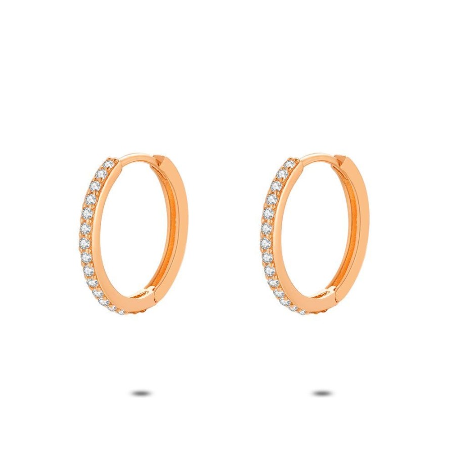 Women Twice As Nice | Rose Silver Earrings, Zirconia Hoop, 18 Mm