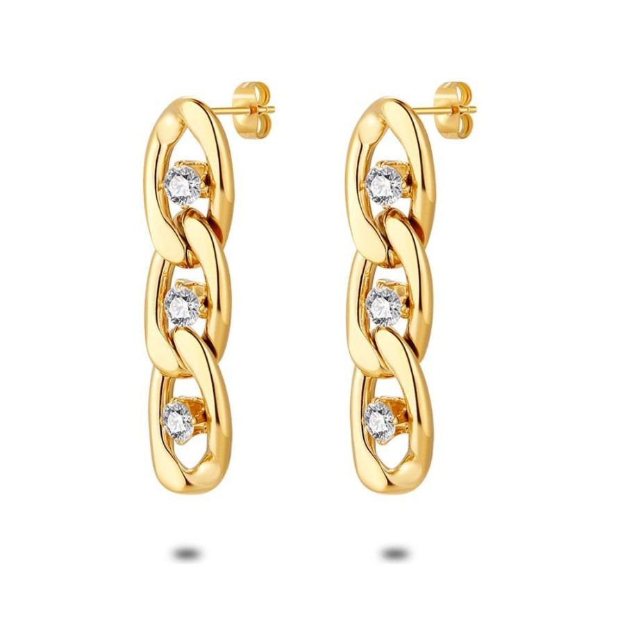 Women Twice As Nice | Stainless Steel Earrings, 3 Gourmet Link With Crystals