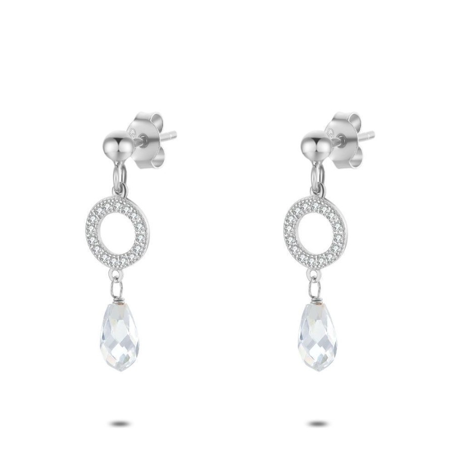 Women Twice As Nice | Silver Earrings, Circle With Zirconia, Drop In Crystal