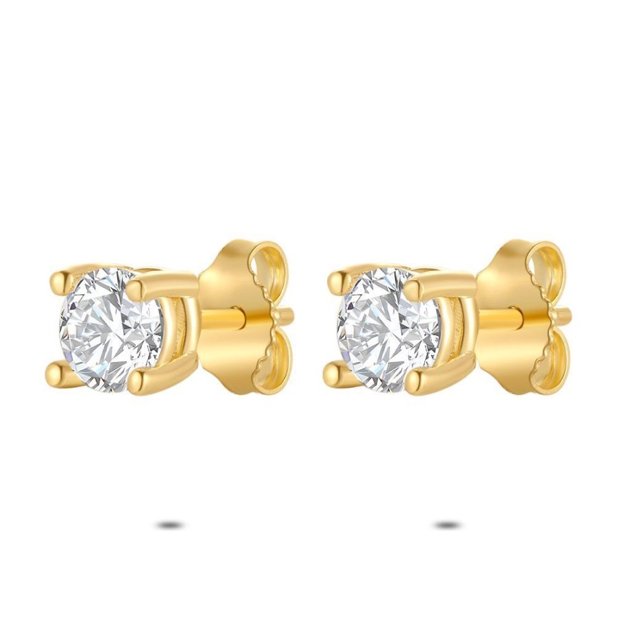 Women Twice As Nice | 18Ct Gold Plated Silver Earrings, 1 Zirconia 5 Mm