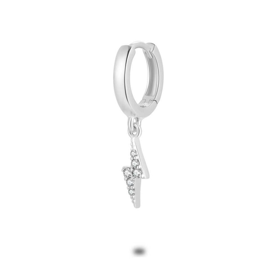 Women Twice As Nice | Silver Earring Per Piece, Hoop, Lightning, White Zirconia