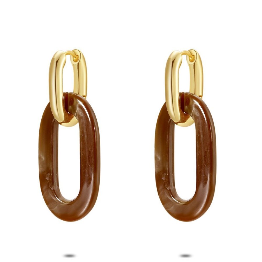 Women Twice As Nice | High Fashion Oval Earrings, Oval Links, Brown Resin