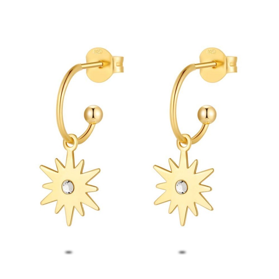 Women Twice As Nice | 18Ct Gold Plated Silver Earrings, Hoop, Star With Crystal