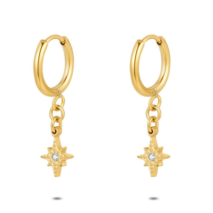 Women Twice As Nice | Gold-Coloured Stainless Steel Earrings, Star With Crystal