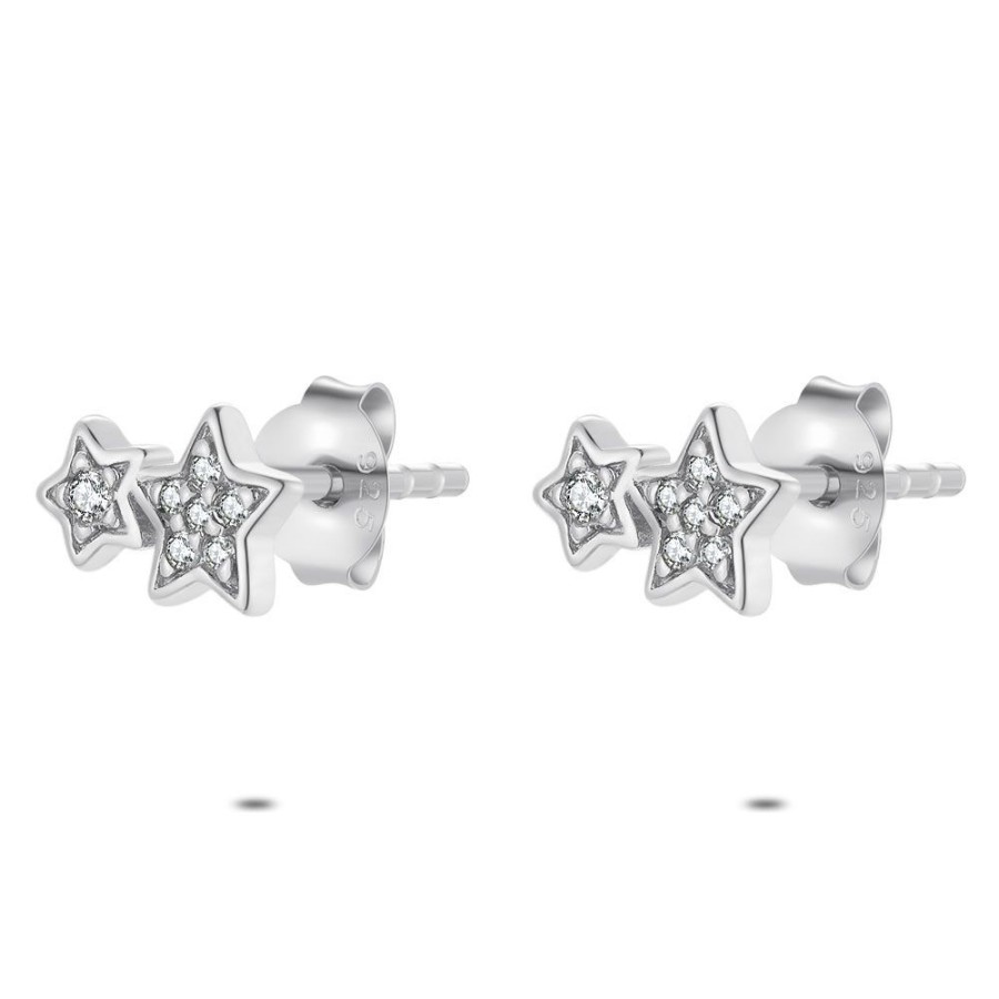 Women Twice As Nice | Earrings In Silver, Large And Small Star, Zirconia