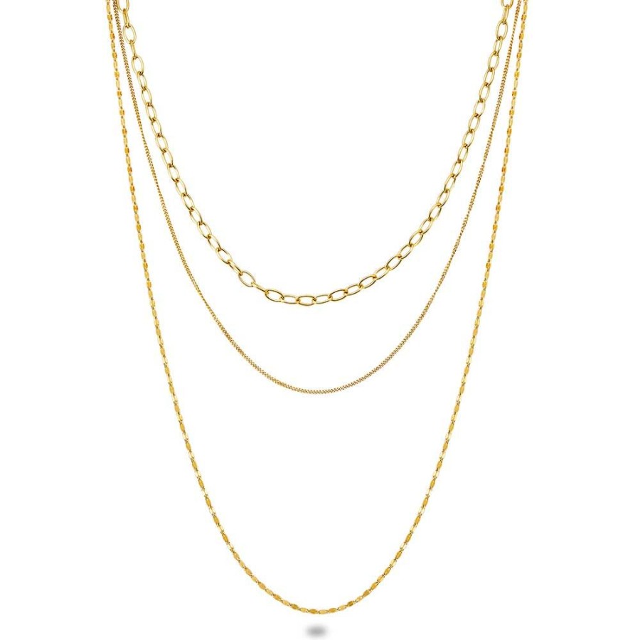 Women Twice As Nice | Gold Coloured Stainless Steel Necklace, 3 Different Chains