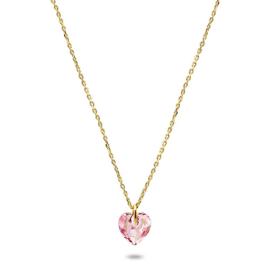 Women Twice As Nice | 18Ct Gold Plated Silver Necklace, Heart In Light Amethyst