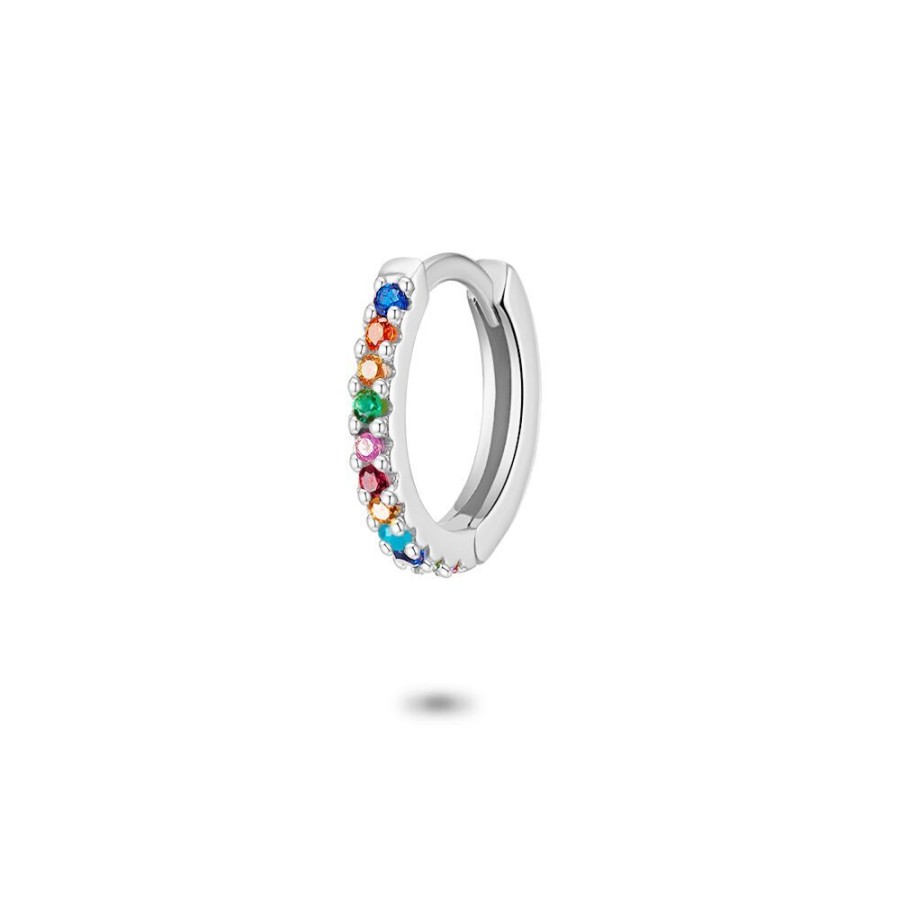 Women Twice As Nice | Silver Earring Per Piece, Hoop, Multicoloured Zirconia