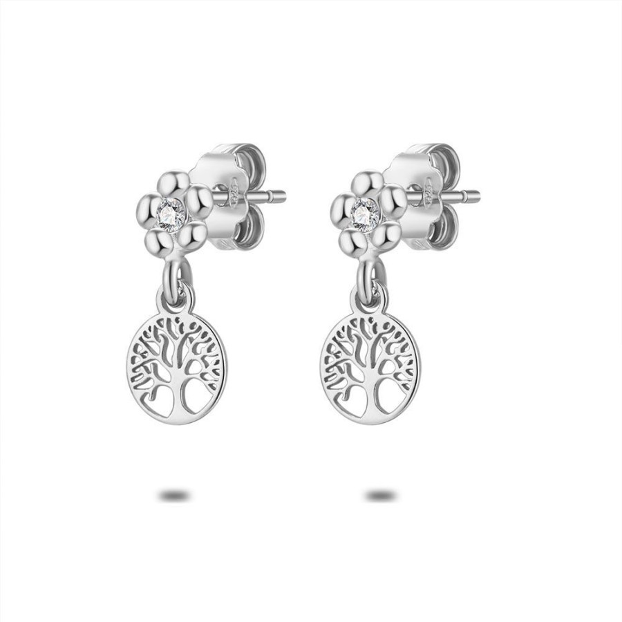 Women Twice As Nice | Silver Earrings, Flower And Tree Of Life, Zirconia