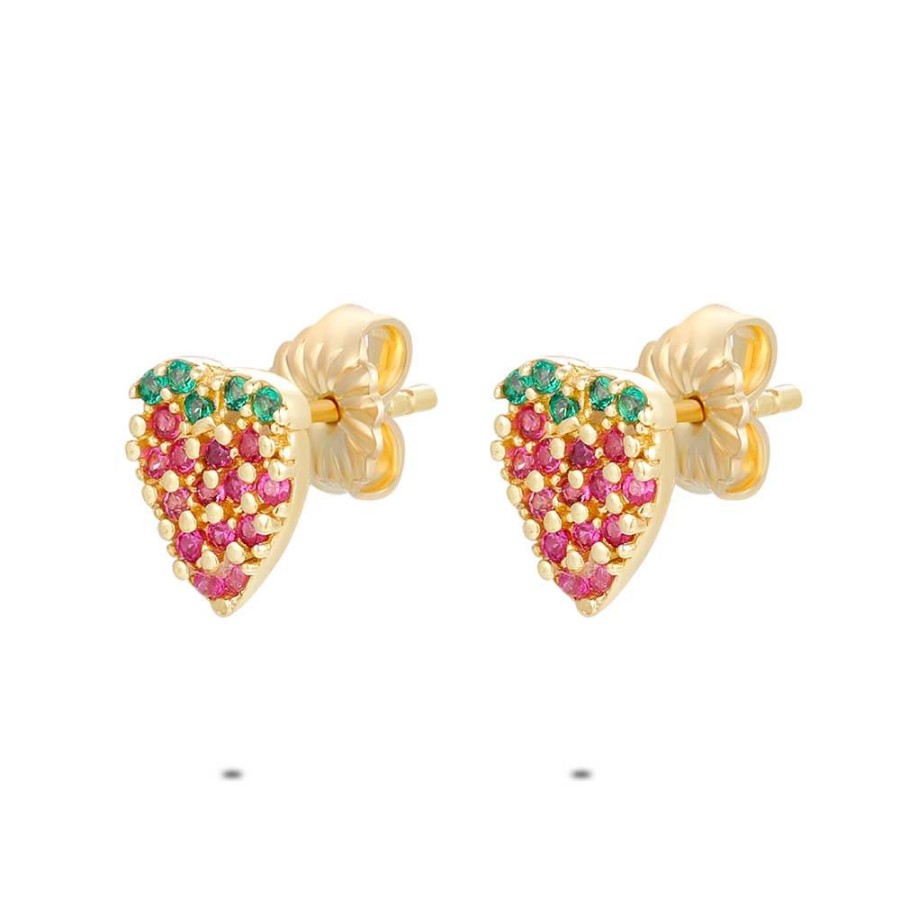 Women Twice As Nice | 18Ct Gold Plated Silver Earrings, Strawberry